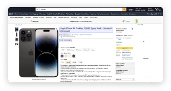 An image showing a mobile phone product page on Amazon